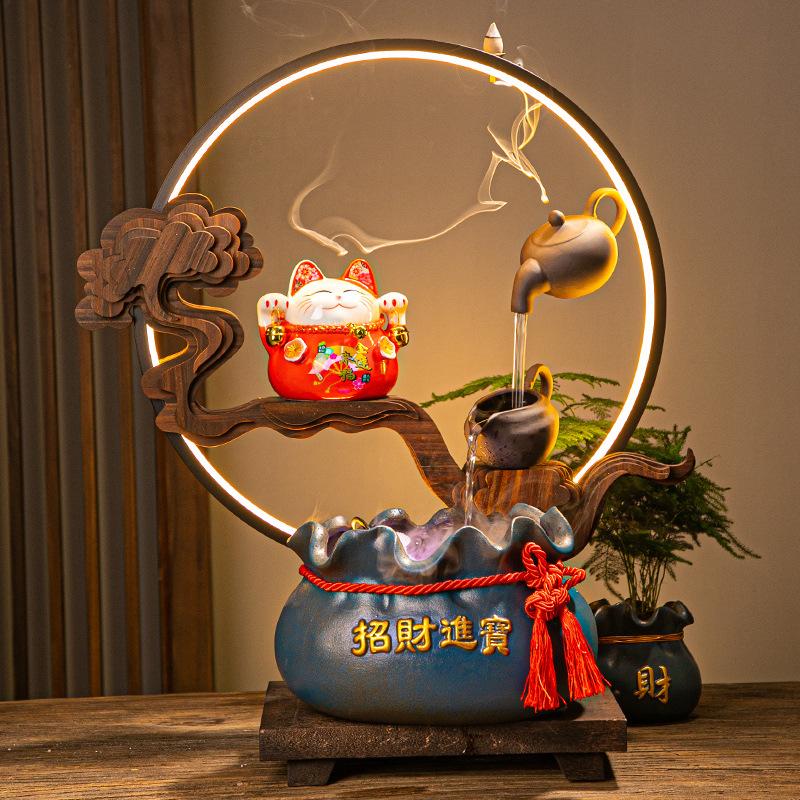 Creative Lucky Cat Flowing Device Fish Tank Lucky Decorations Opening Gifts High-end Gifts Bar Office Entrance Craft Decorations
