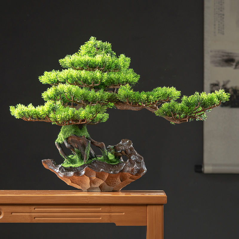 Simulation welcome pine ornaments green plant Chinese hotel living room porch indoor fake plant Arhat pine tree cypress bonsai