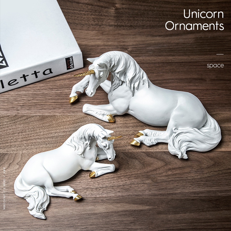 Nordic Resin White Unicorn Horse Sculpture Modern Art Figurines Home Decor Living Room Fairy Garden Decoration Children's Gift