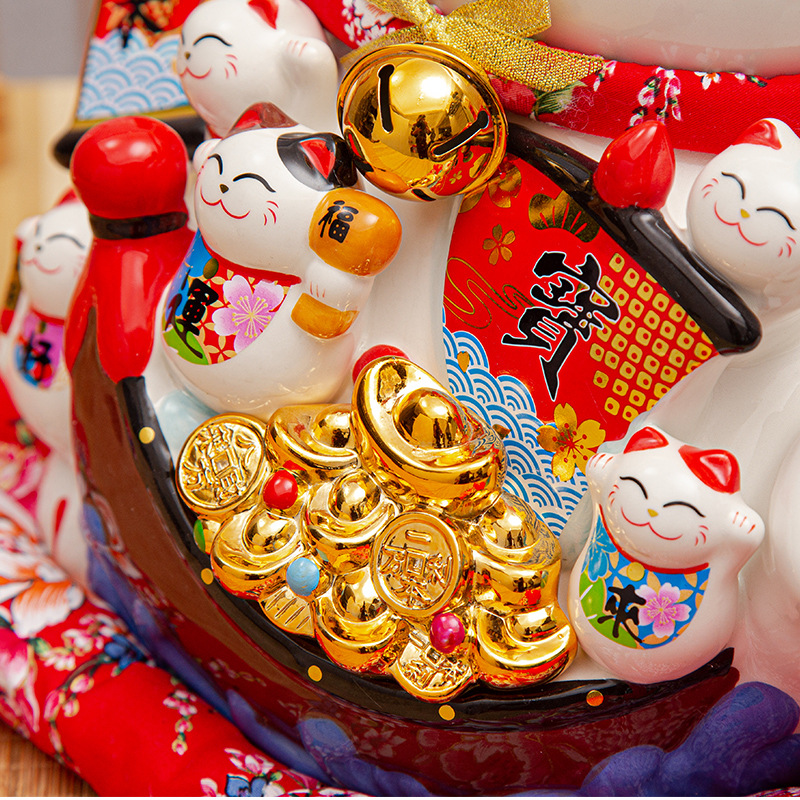 2022 14 inch Lucky Cat Decoration Piggy Bank Lucky Cat Radio Wave Treasure Shop Gift China Good Luck Home Decoration Craft Gift