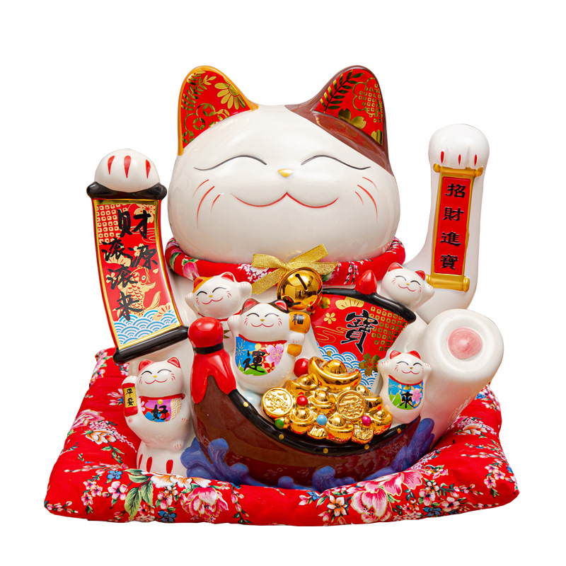 2022 14 inch Lucky Cat Decoration Piggy Bank Lucky Cat Radio Wave Treasure Shop Gift China Good Luck Home Decoration Craft Gift