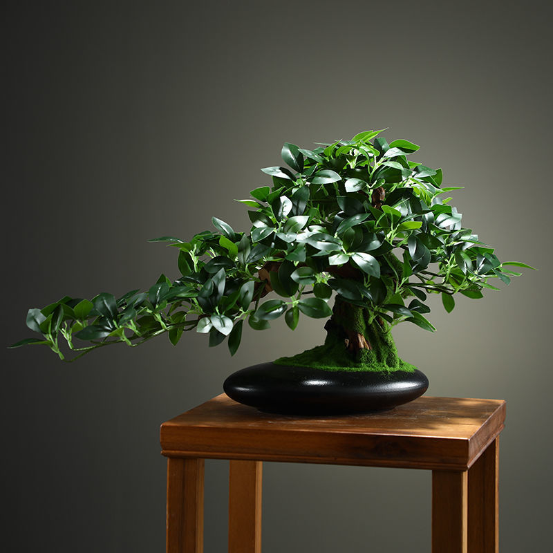 Creative simulation decoration green plant bonsai banyan large plant hotel large living room floor-to-ceiling floral decoration