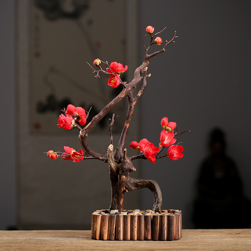 Handmade weathered wood ornaments Chinese Zen simulation peach blossom dead wood tea pet ornaments creative decorative base