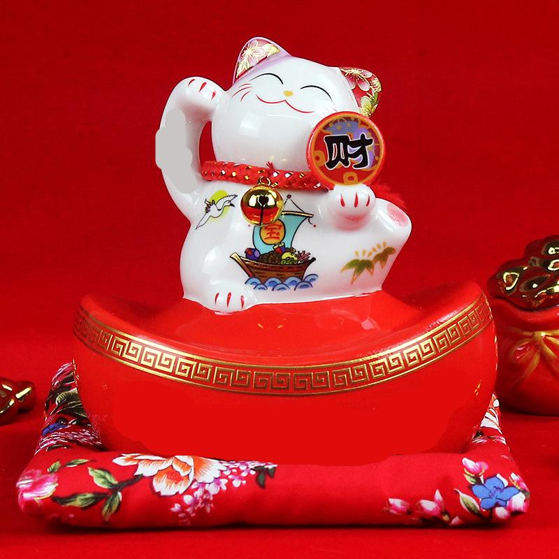 Ceramic Lucky Cat Decoration Lucky Jinbao Piggy Bank Creative Cartoon Home Furnishing Store Opening Gifts and Crafts