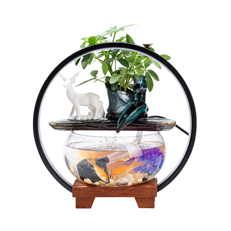 Creative glass goldfish tank living room desktop circulating water ornaments small household lucky fish tank mini fish basin