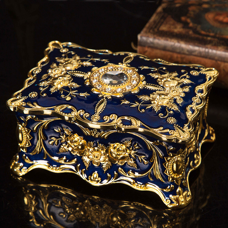 European style enamel color zinc alloy storage ring earrings jewelry treasure box epoxy home decoration wedding gift