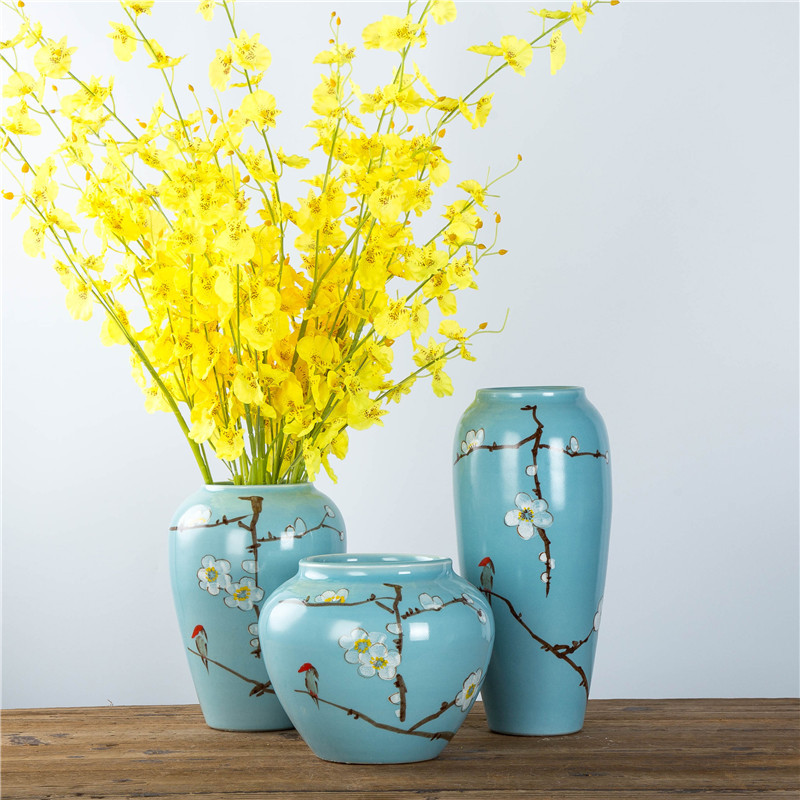 Underglaze color hand-painted flower and bird ceramic crafts Chinese vase ornaments Modern minimalist ornaments vase