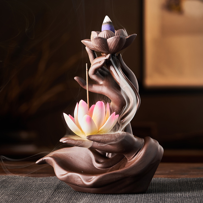 New product purple sand backflow incense burner Zen bergamot lotus heart lamp ring ornaments ceramic antique home accessories