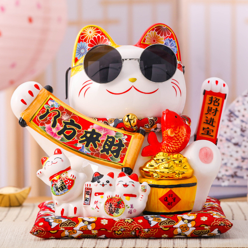 11 inch beckoning cat electric beckoning wear glasses personality large cash register decoration ceramic gift gift box