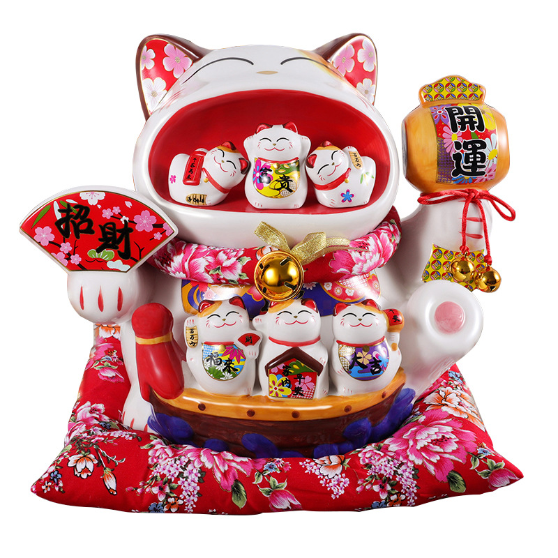 14-inch lucky cat decoration size home ceramic piggy bank creative opening gift living room cashier counter piggy bank