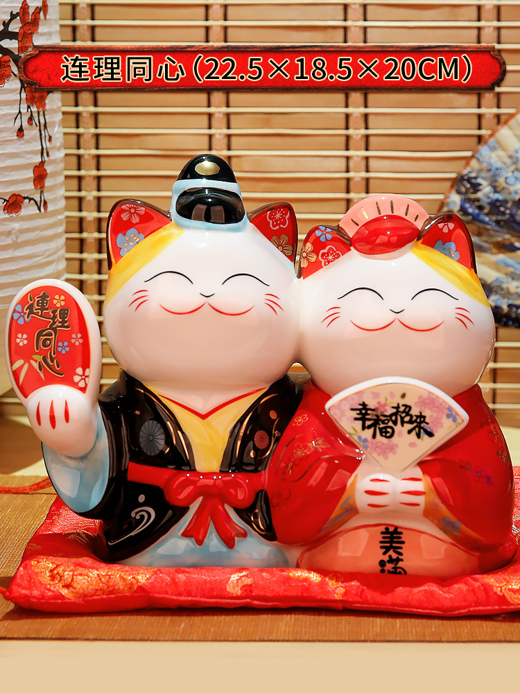9 inch couple cat suit couple holding heart lucky cat piggy bank ceramic crafts creative wedding products wedding decorations