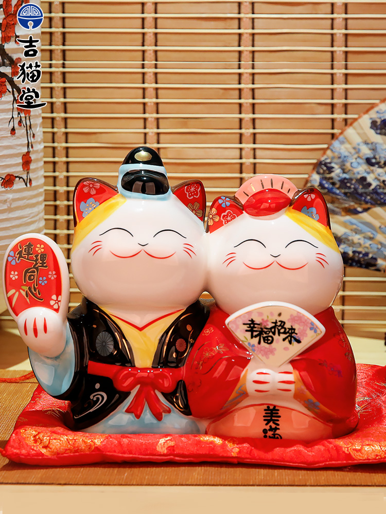 9 inch couple cat suit couple holding heart lucky cat piggy bank ceramic crafts creative wedding products wedding decorations