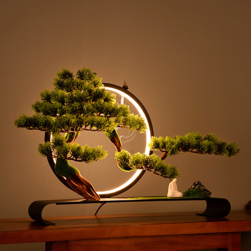 Cliff welcome pine bonsai micro landscape decoration Zen space Chinese style living room porch soft decoration art decoration