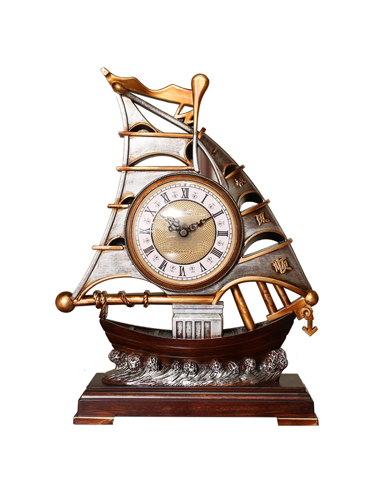 Creative personality three-dimensional sailboat clock auspicious ornaments Chinese office desk decoration crafts