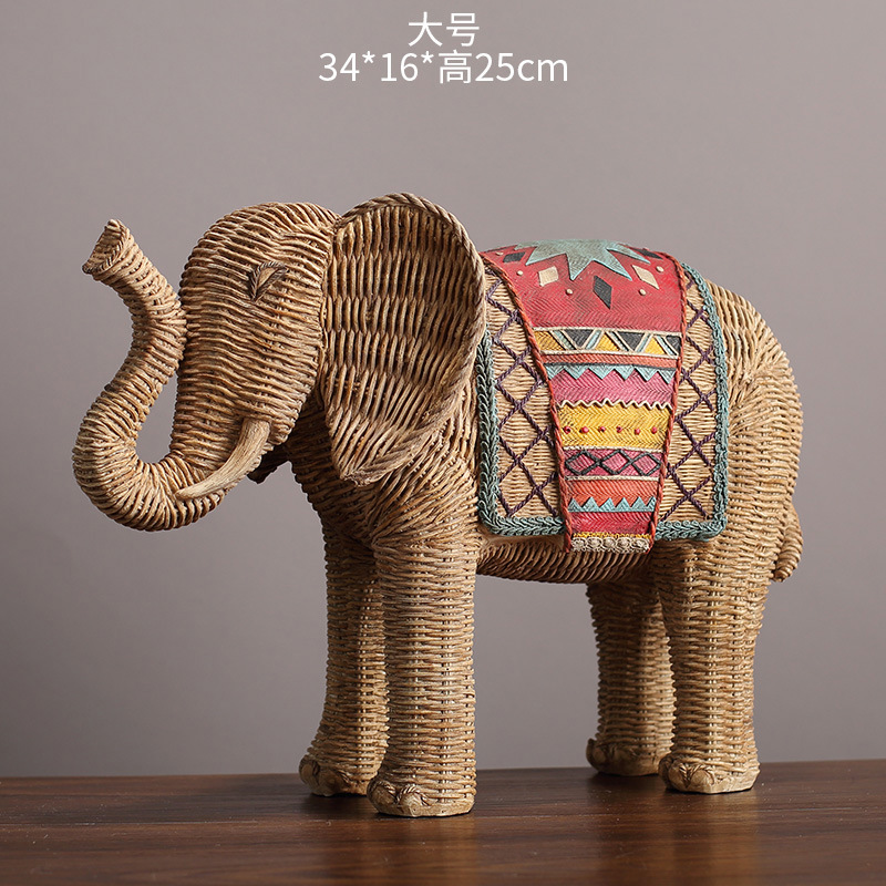 Creative woven pattern hand-painted elephant ornaments living room TV cabinet wine cabinet porch ornaments resin crafts
