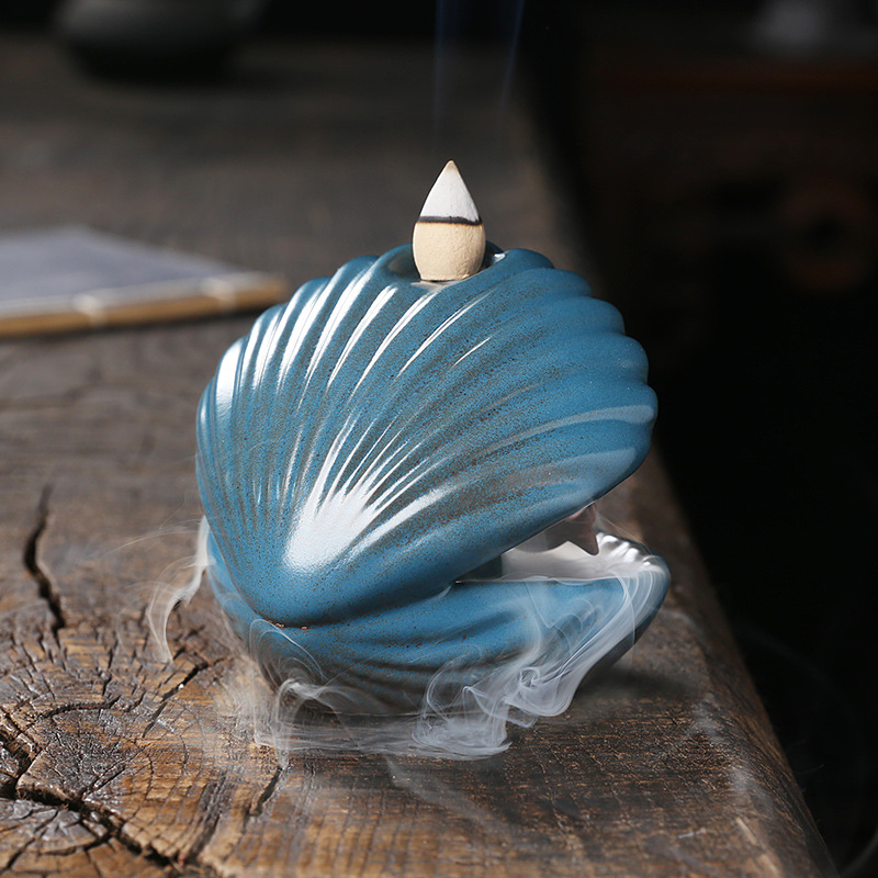 Original ceramic crafts home furnishings creative European-style shell mermaid LED light backflow aromatherapy furnace