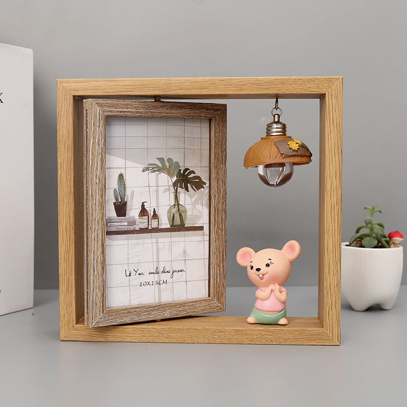Couple gift creative Nordic personality photo frame set wooden double-sided photo frame simple photo home decoration ornaments