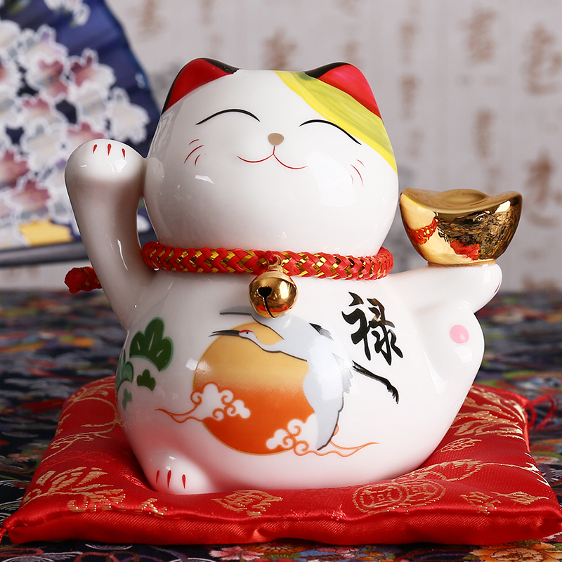 4 inch Ceramic Maneki Neko Figurine Lucky Cat Money Box Fortune Cat Ornament Piggy Bank Feng Shui Business Gift