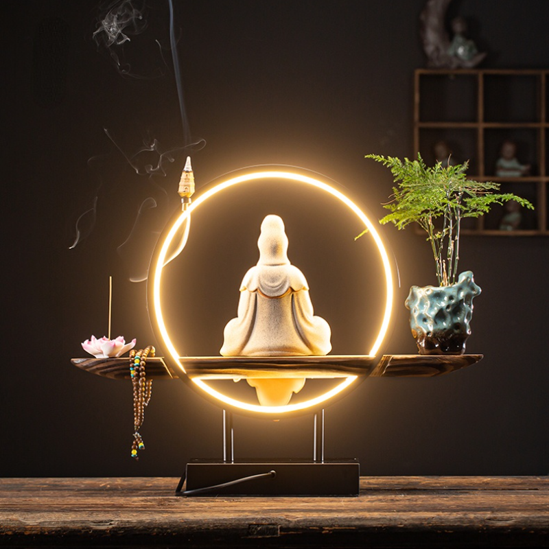 Backflow Humidifier Incense Burner With Led Light Ramadan Decoration Gas Burner Waterfall Incensario Decorations For Home