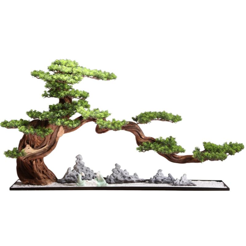 Zen New Chinese Style Artificial Greeting Pine Decoration Bonsai Dry Landscape Hallway Hotel Sales Office Soft Decoration