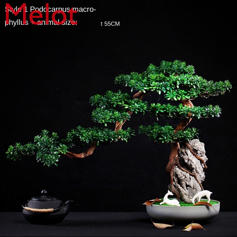 New Chinese Style Artificial Greeting Pine Hotel Living Room Hallway Home Ornament Beauty Pine Stone Potted Bonsai