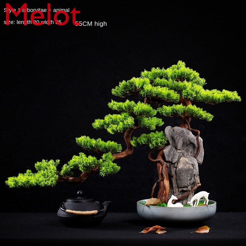 New Chinese Style Artificial Greeting Pine Hotel Living Room Hallway Home Ornament Beauty Pine Stone Potted Bonsai