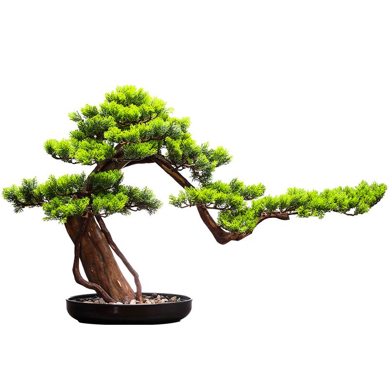 Artificial Greeting Pine Shuxin Chinese Style Villa Living Room Entrance Decoration Office Fake Green Plant Bonsai Decoration