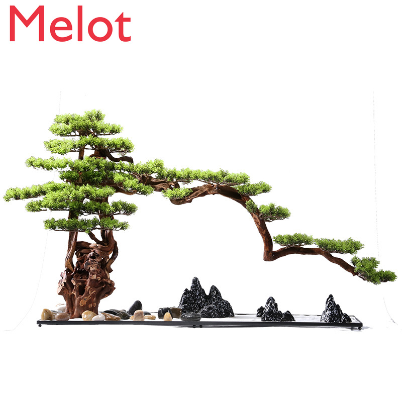 Chinese Style Artificial Greeting Pine Decoration Large Bonsai Living Room and Hotel Weathered Wood Decoration