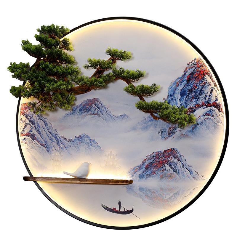 New Chinese Style Pendant round Wall Decoration Hotel Wall Background Wall Decoration Welcome Pine Wall Hanging