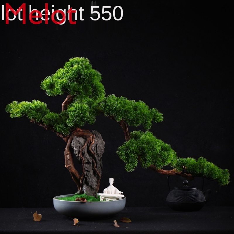 Artificial Greeting Pine New Chinese Style Hotel Living Room Hallway Ornament Tree Stone Potted Bonsai
