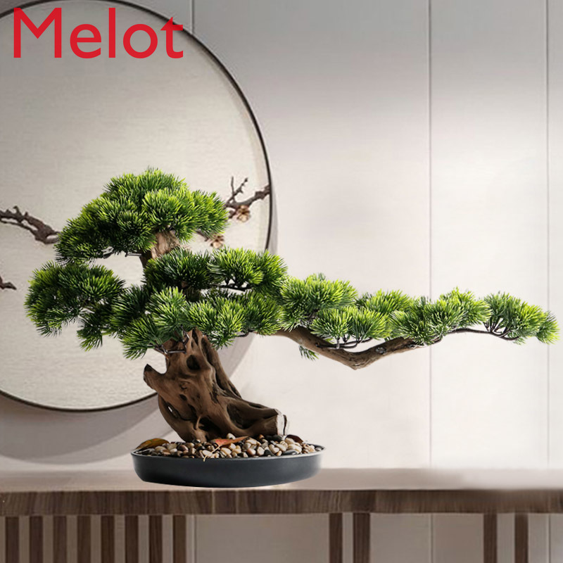 Simulation Beauty Pine Tree New Chinese Style Villa Living Room Entrance Office Desktop Welcome Pine Arhat Tree Bonsai Landscape