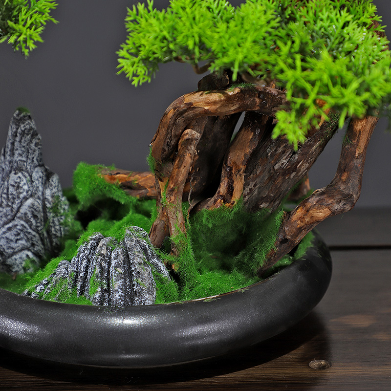 Light Luxury Chinese Artificial Green Plant Soft Bonsai Welcome Pine Home Interior Decoration Hotel Club Restaurant Decoration