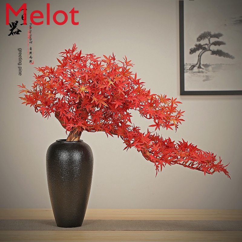 Light Luxury New Chinese Style Artificial Greeting Pine Bonsai Maple Leaf Entrance Home Decoration Tea RoomDecorative Ornaments