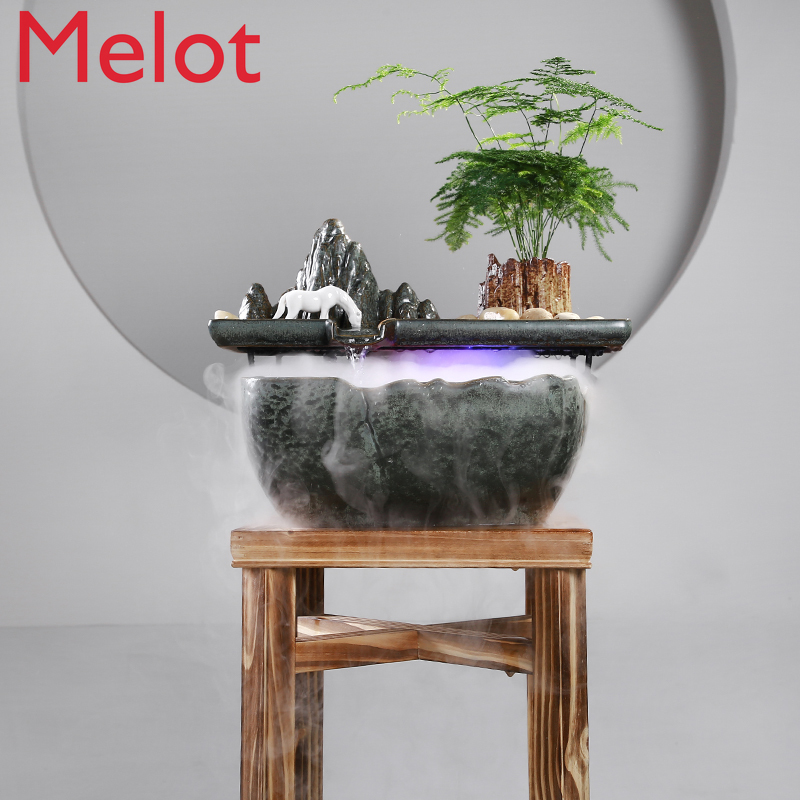 Zen Chinese Style Flowing Water Ornaments Fountain Desktop Lucky Office Entrance Water Circulation Atomization Humidification