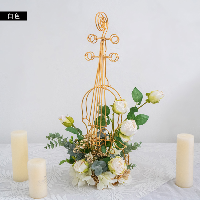 Creative Violin Artificial Flower Modern Home Living Room Decoration Creative and Slightly Luxury Metal Ornaments Showroom