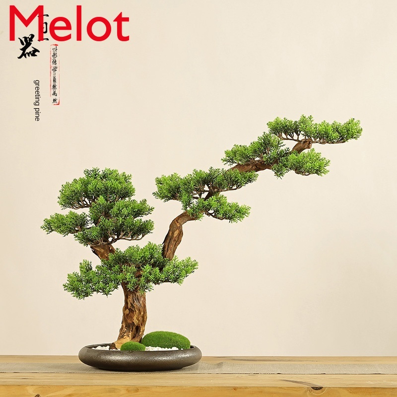 Light Luxury New Chinese Style Artificial Greeting Pine Bonsai Home Zen Hallway Living Room Soft Decoration Decoration Ornaments