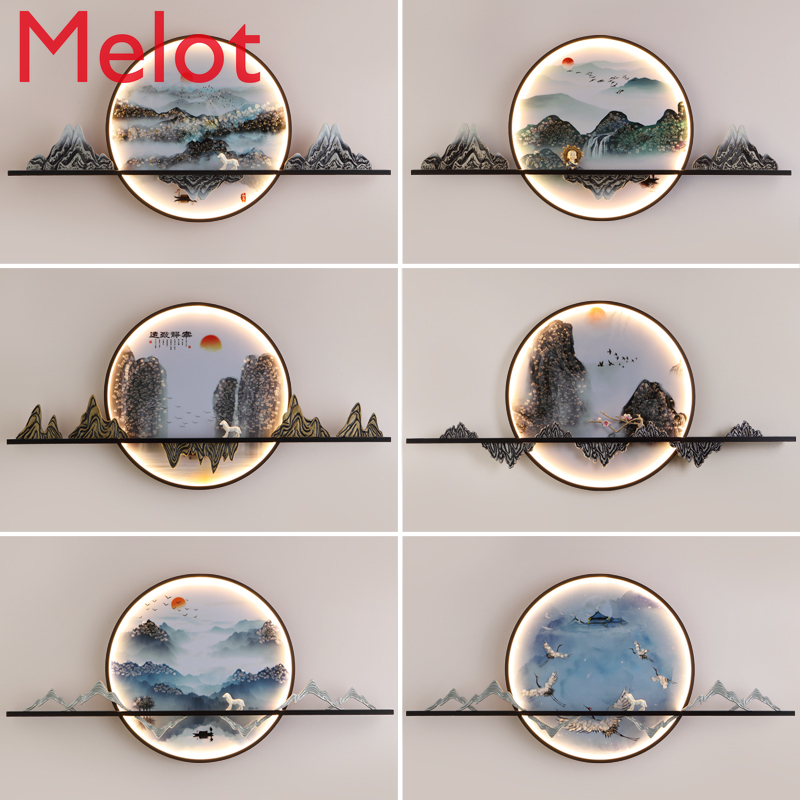 New Chinese Style Hallway Landscape Wall Hanging Sofa Restaurant Background Wall Lamp Light Luxury Decoration Tea Room Quality