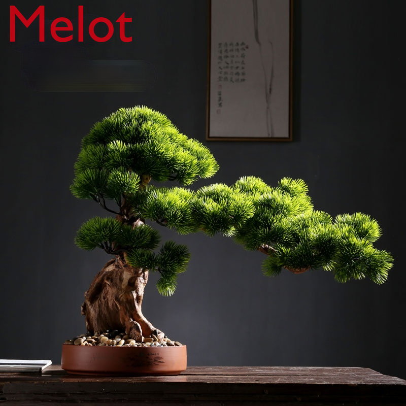 Artificial Greeting Pine New Chinese Style Bonsai Decoration Living Room Greenery Solid Wood Root Decorations