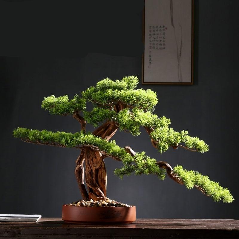 Solid Wood Root Decorations Artificial Greeting Pine New Chinese Style Bonsai Decoration Living Room Entrance Home Greenery