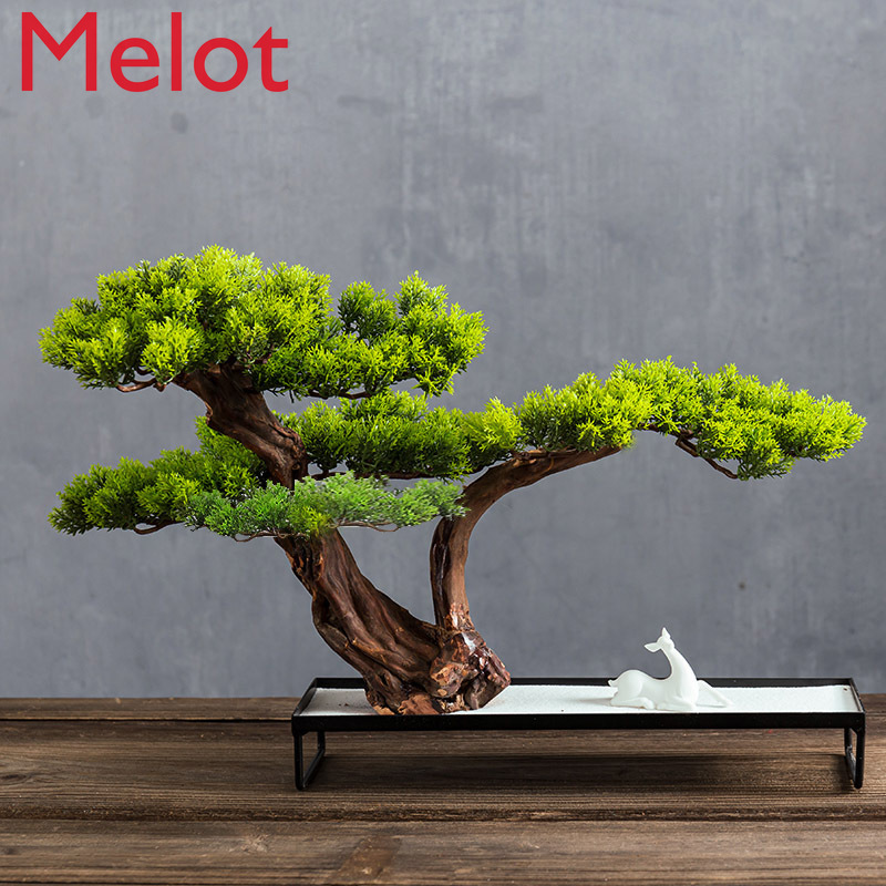 Artificial Greeting Pine  Living Room Entrance Home Ornament Beauty Pine Tree Tree Bonsai Green Plant Modeling Potted Plant