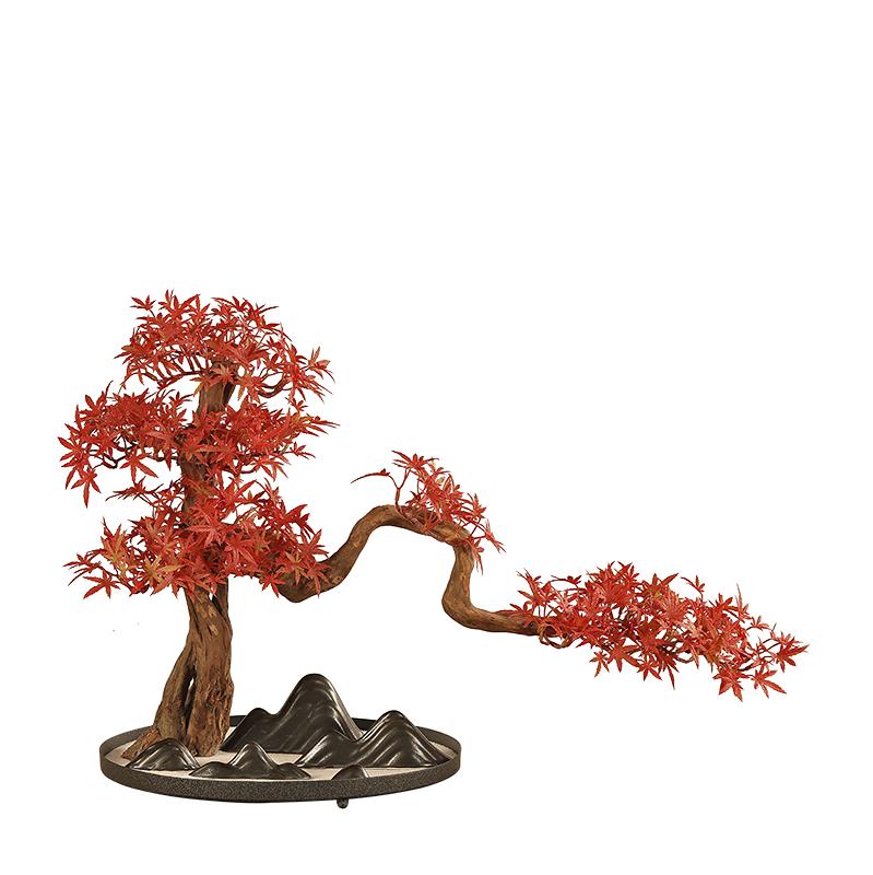 New Chinese Artificial Maple Leaf Bonsai Zen Hallway Light Luxury Soft Decoration Home Sample Room Decoration Ornaments