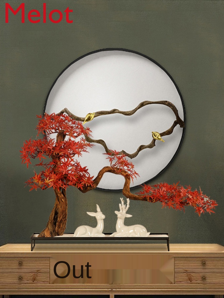 New Chinese Artificial Maple Leaf Bonsai Zen Hallway Light Luxury Soft Decoration Home Sample Room Decoration Ornaments