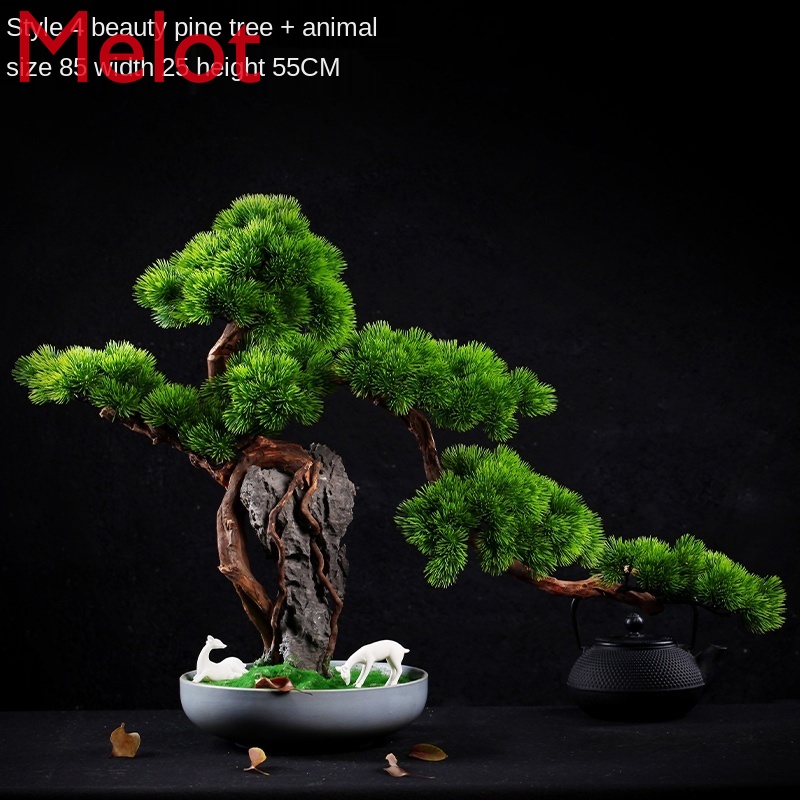 Artificial Greeting Pine Root Carving Crafts Tree New Chinese Book Desktop Living Room Shelf Desktop Bonsai Decoration