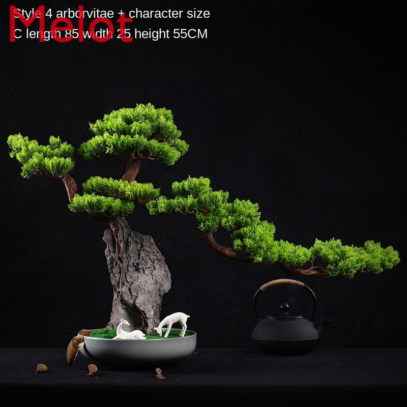 Artificial Greeting Pine Root Carving Crafts Tree New Chinese Book Desktop Living Room Shelf Desktop Bonsai Decoration