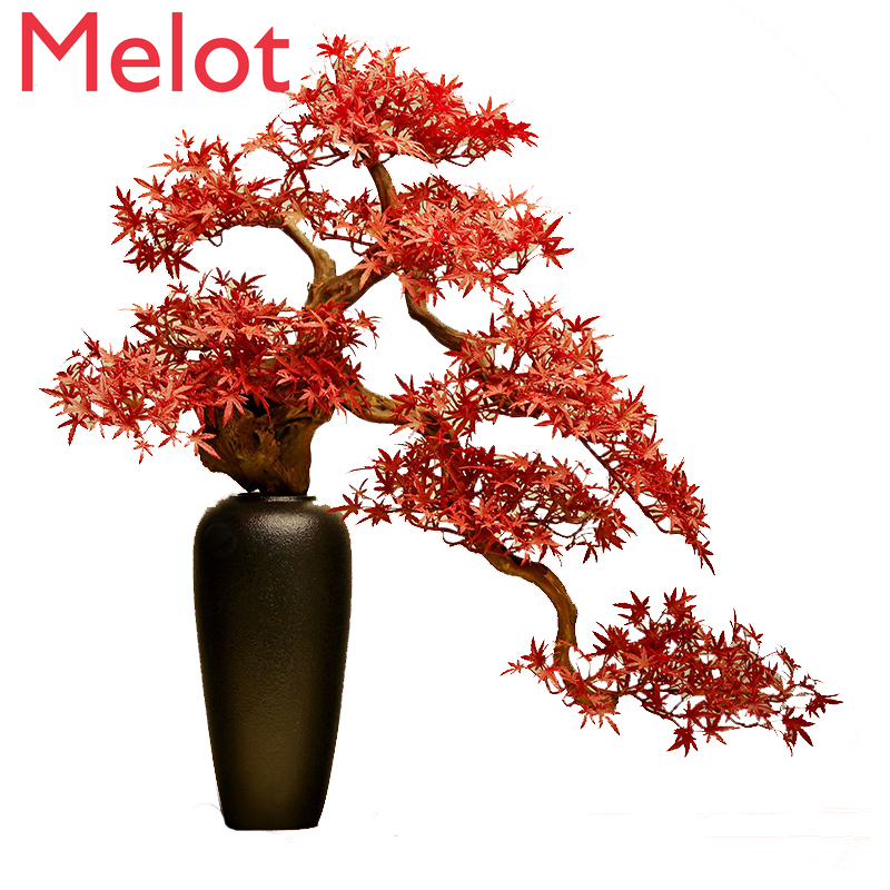 Chinese Style Artificial Greeting Pine Bonsai Maple Leaf Landscaping Hotel Sales Department Restaurant Greenery Decoration