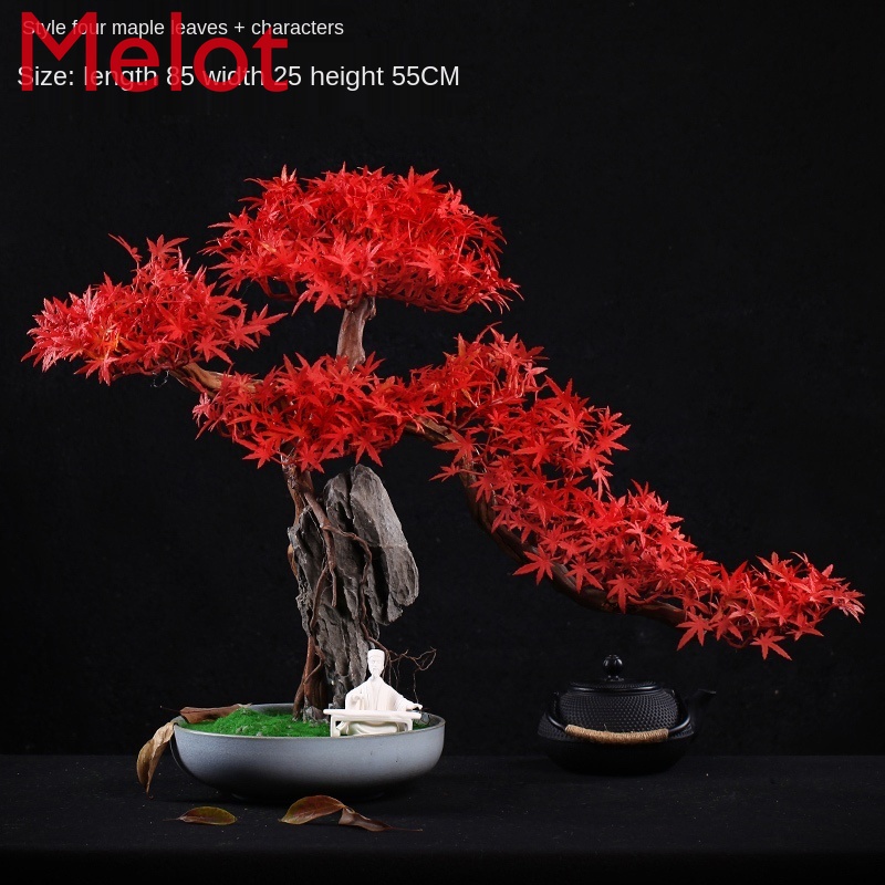 Carving Crafts Artificial Greeting Pine Tree Rock New Chinese Book Desktop Living Room Red Maple Leaf Desktop Bonsai Decoration