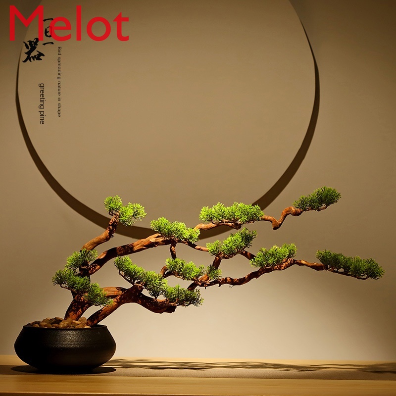 New Chinese Style Pine Bonsai Solid Wood Dried Wood Zen Simulation Home Living Room and Hotel Lobby Decorations Resin Charms
