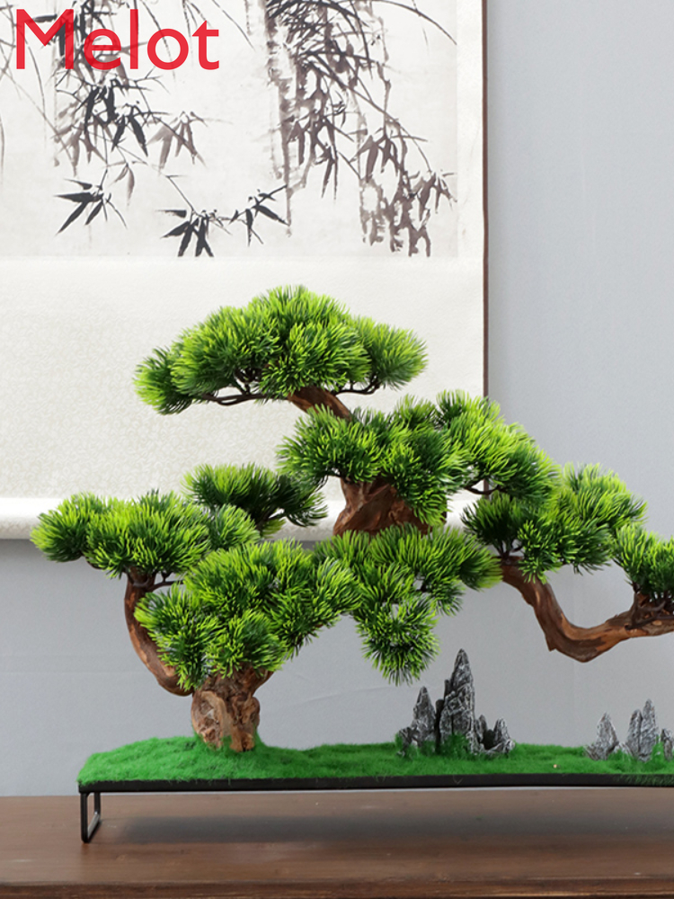 New Chinese Artificial Bonsai Large Sand Plate Welcoming Pine Root Carving Entrance Decoration Arborvitae Landscape Modeling