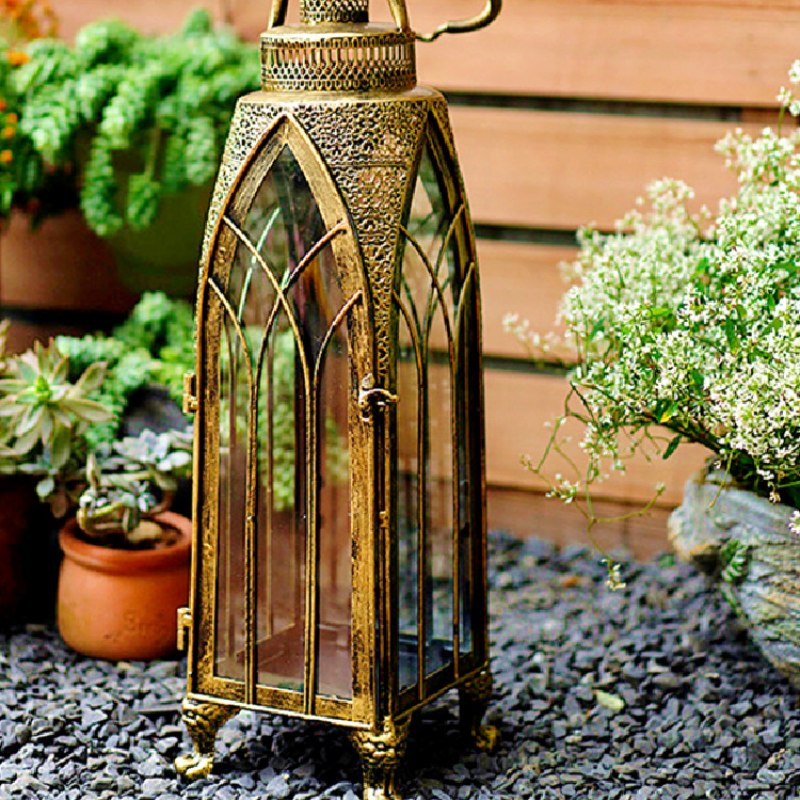 Iron Art Storm Lantern Candlestick Lamp Outdoor Courtyard B & B Garden Balcony Layout Floor Ornaments Gardening Decorations