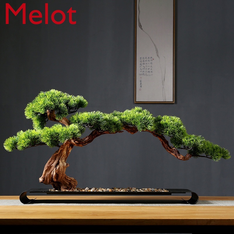 Artificial Greeting Pine New Chinese Style Bonsai Decoration Living Room Desktop Ornaments Green Plant Solid Wood Root
